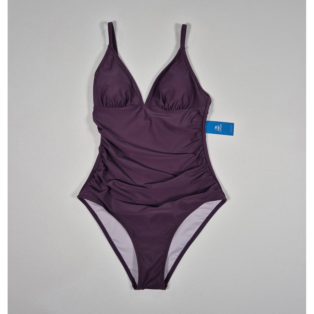 Cupshe Purple Ruched V-Neck One Piece Swimsuit Tummy Control Medium NWT
